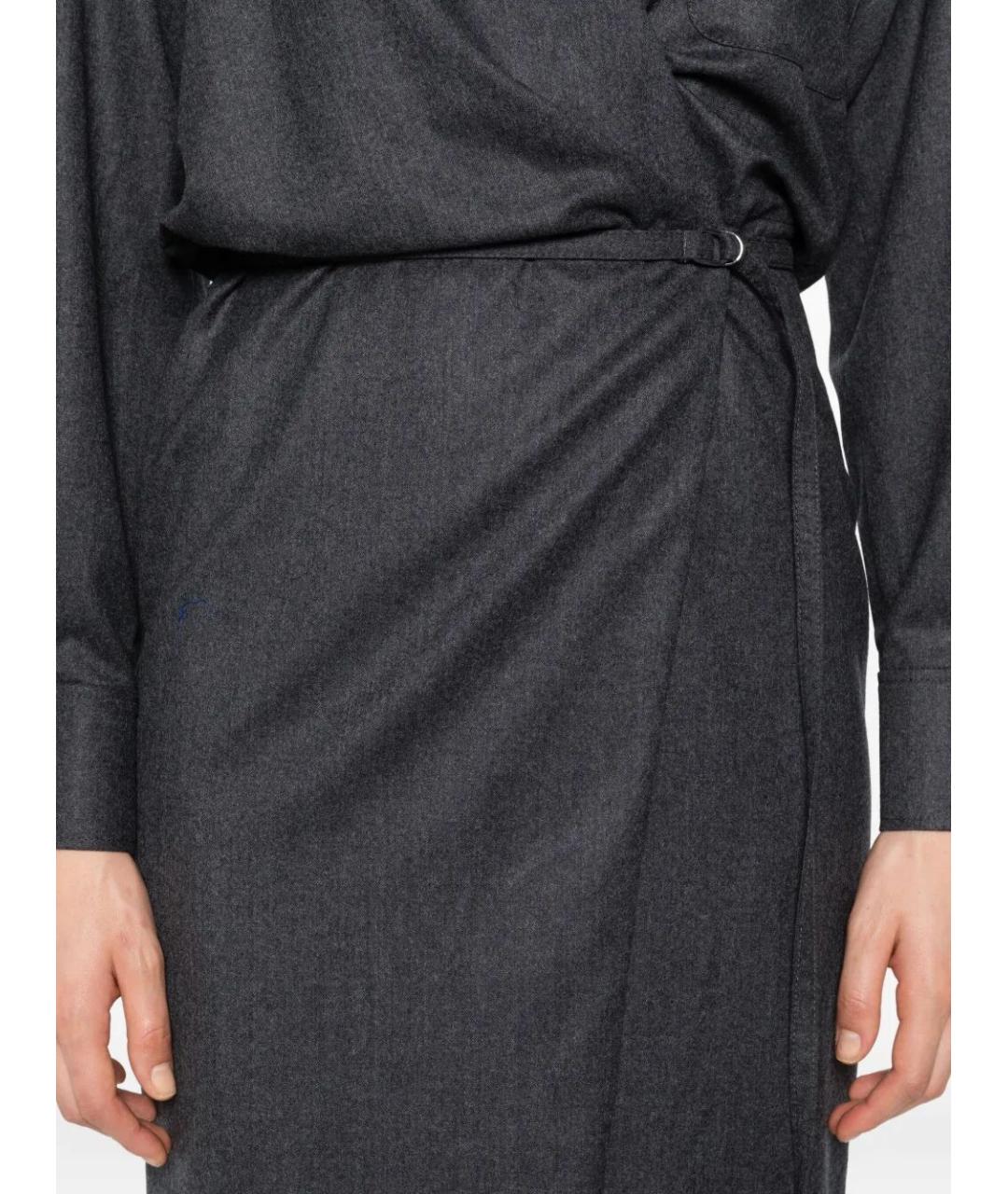 BRUNELLO CUCINELLI Серое шерстяное коктейльное платье, фото 4