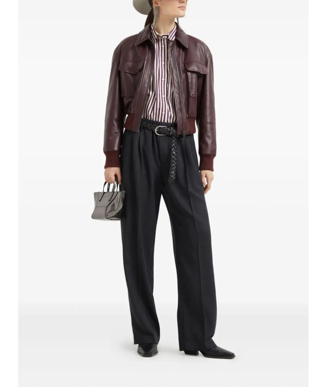 BRUNELLO CUCINELLI Антрацитовые шерстяные прямые брюки, фото 2