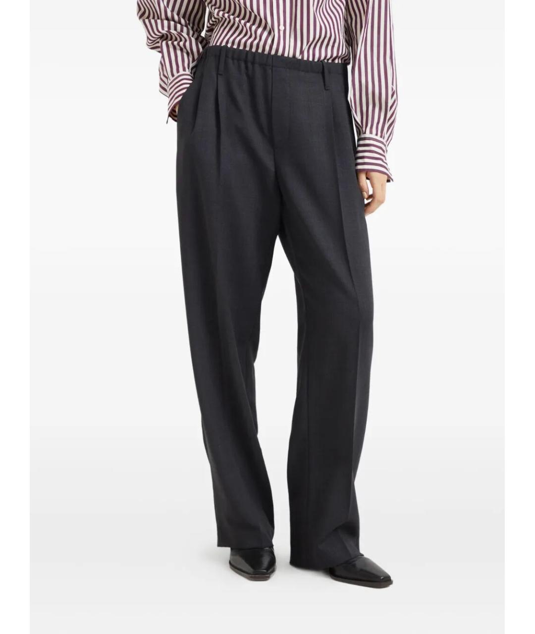BRUNELLO CUCINELLI Антрацитовые шерстяные прямые брюки, фото 3