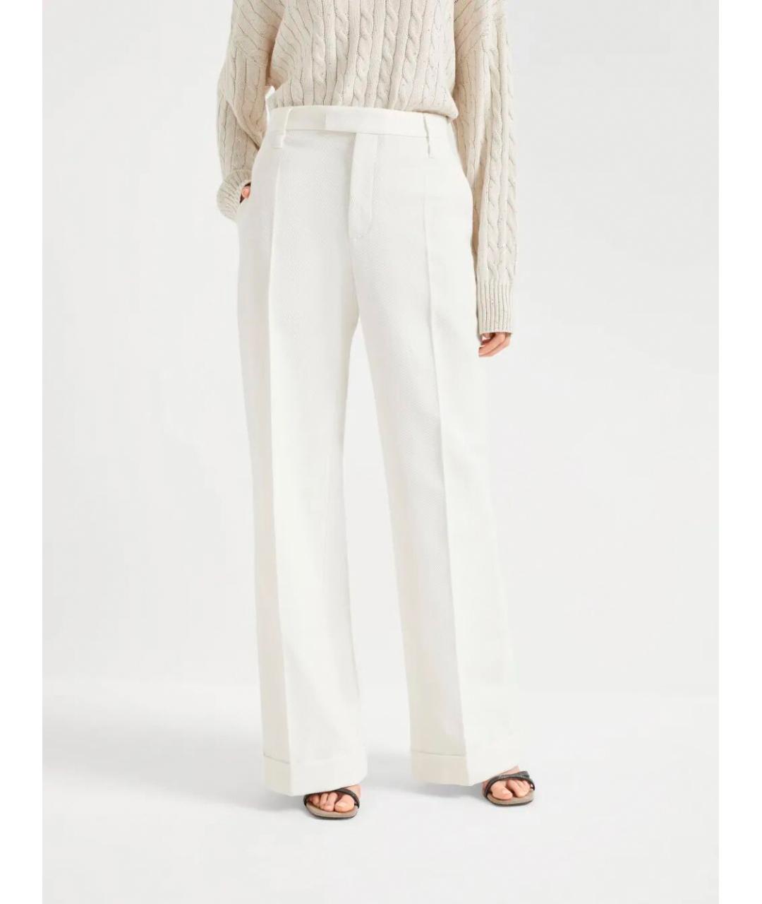 BRUNELLO CUCINELLI Белые хлопковые брюки широкие, фото 4