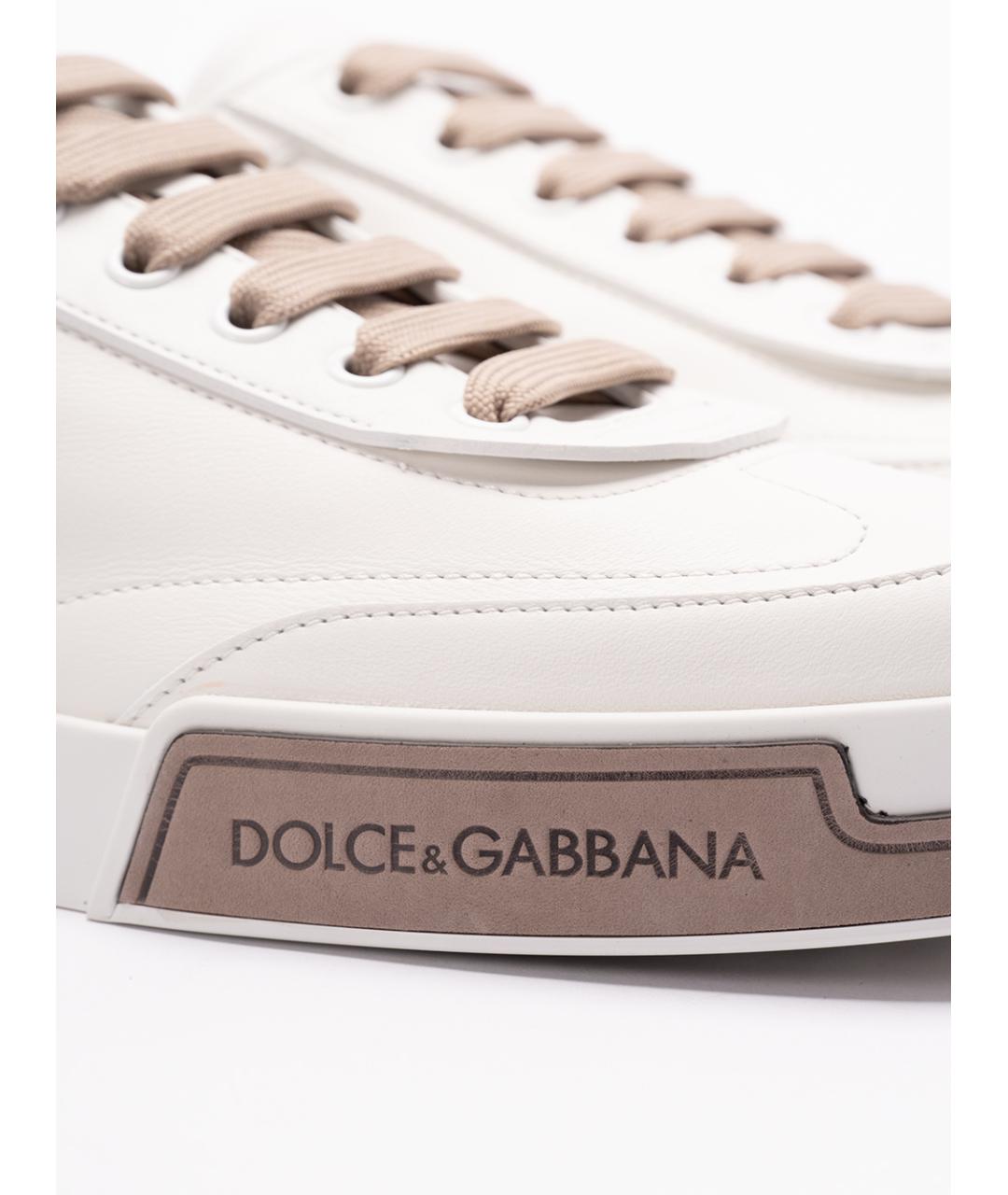 DOLCE&GABBANA Бежевые кожаные низкие кроссовки / кеды, фото 5