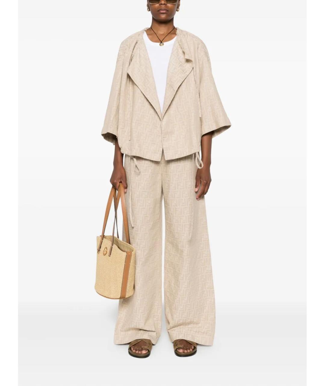 FENDI Бежевые хлопковые брюки широкие, фото 2
