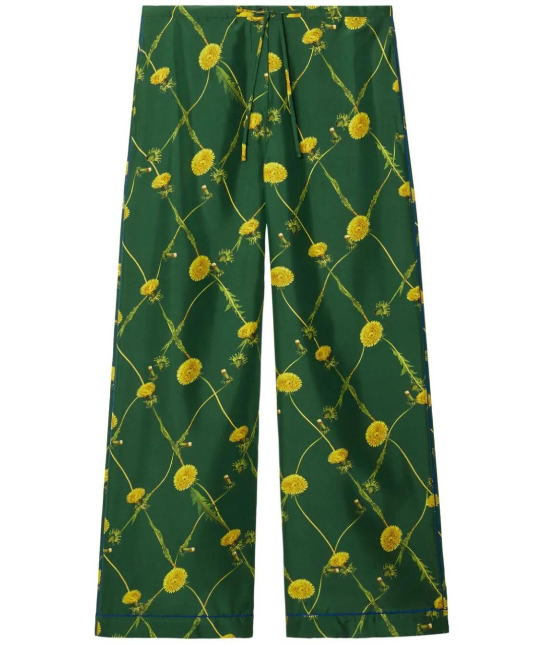 BURBERRY Зеленые шелковые прямые брюки, фото 1