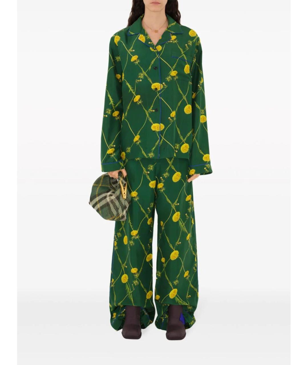 BURBERRY Зеленые шелковые прямые брюки, фото 2