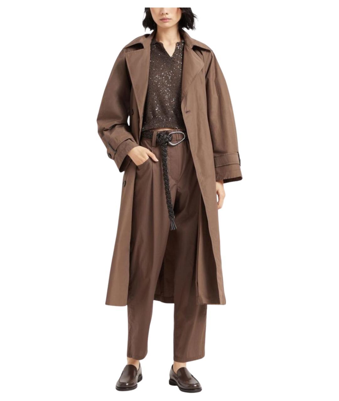 BRUNELLO CUCINELLI Коричневые хлопковые прямые брюки, фото 2