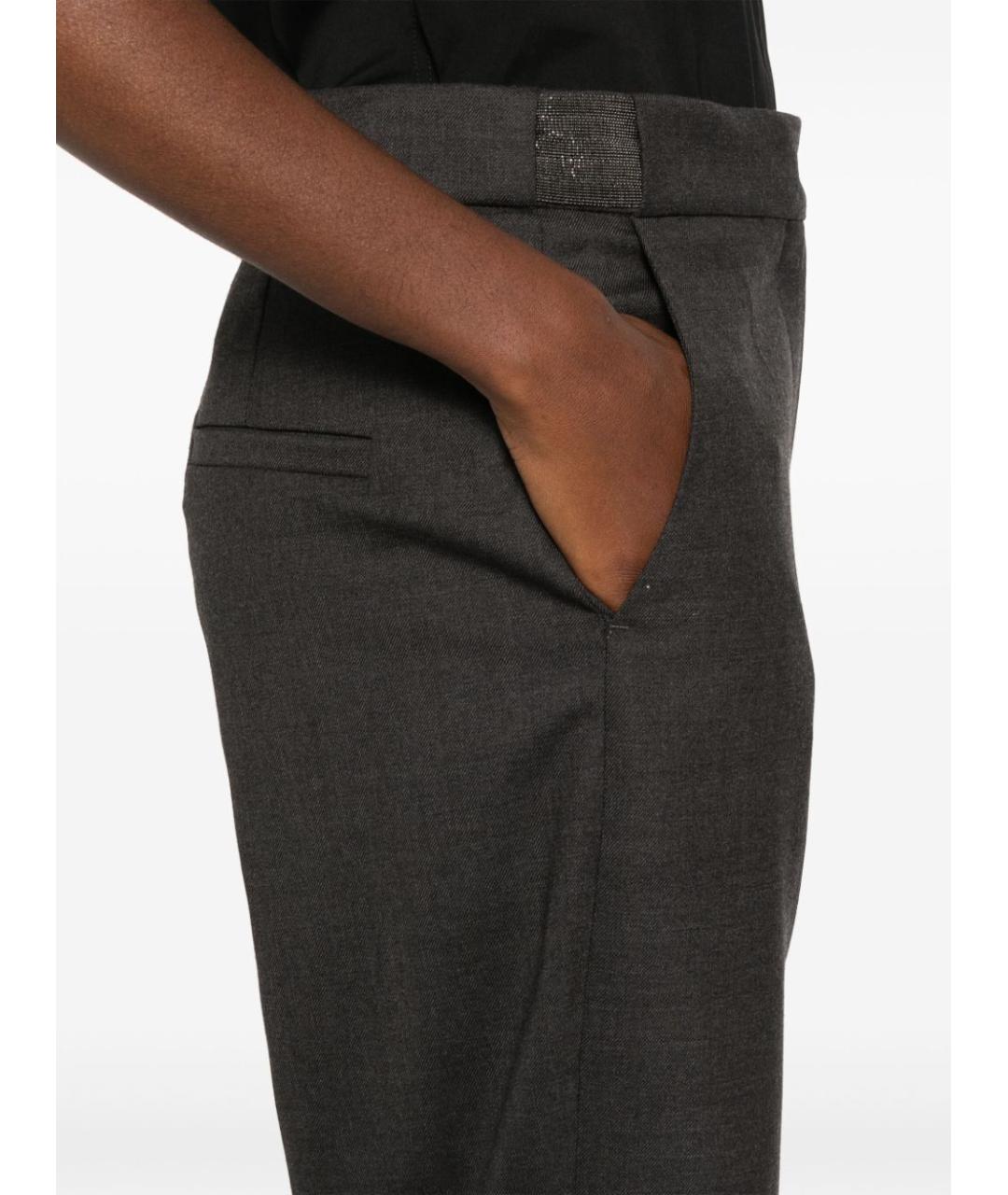 BRUNELLO CUCINELLI Антрацитовые шерстяные прямые брюки, фото 3