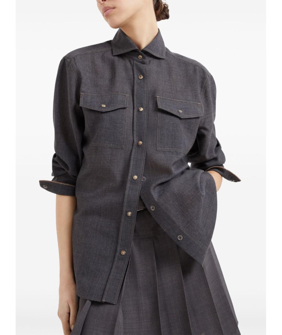 BRUNELLO CUCINELLI Антрацитовая шерстяная рубашка, фото 6