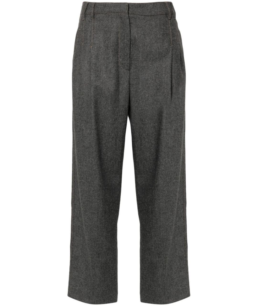 BRUNELLO CUCINELLI Антрацитовые шерстяные прямые брюки, фото 1