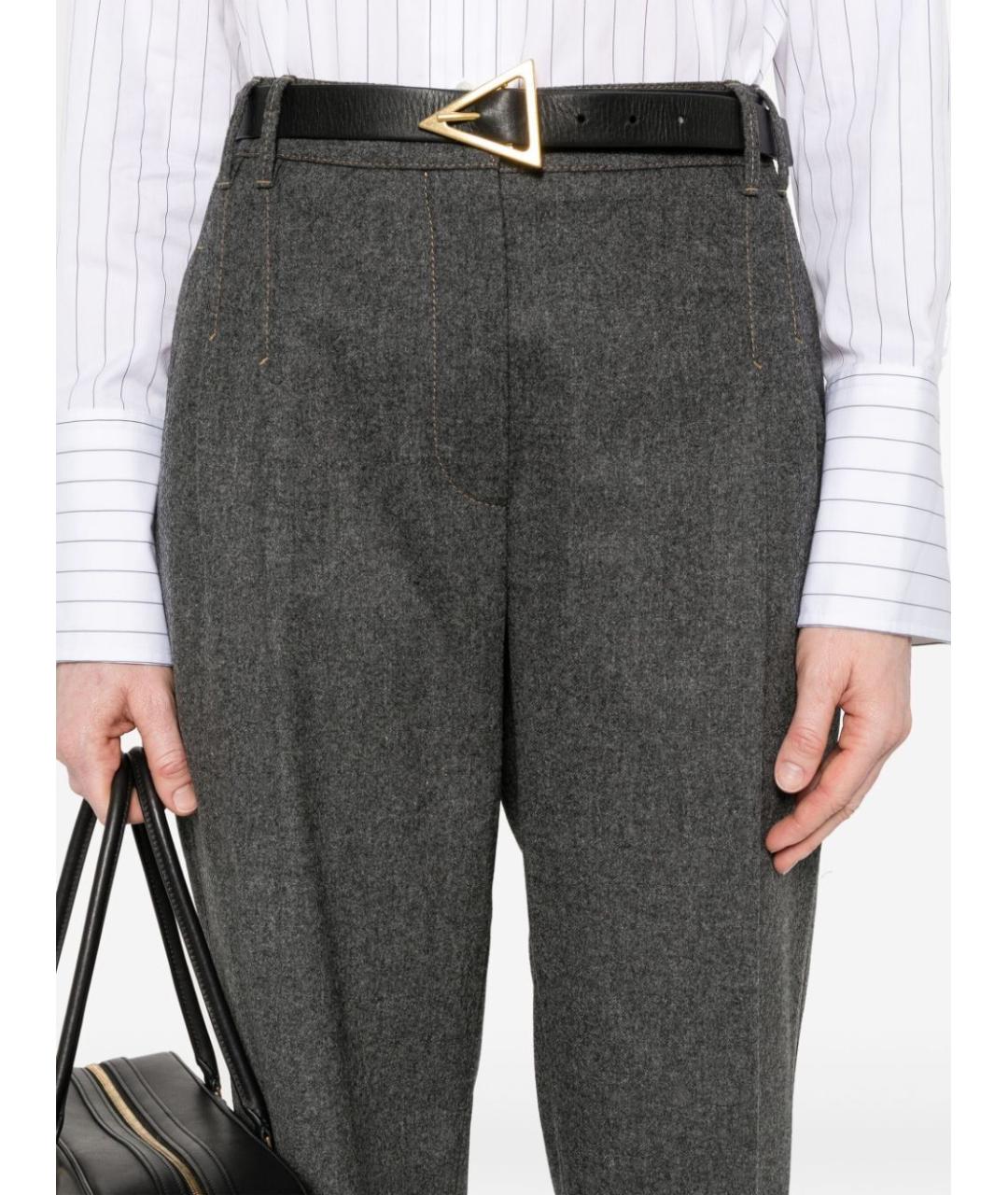 BRUNELLO CUCINELLI Антрацитовые шерстяные прямые брюки, фото 4