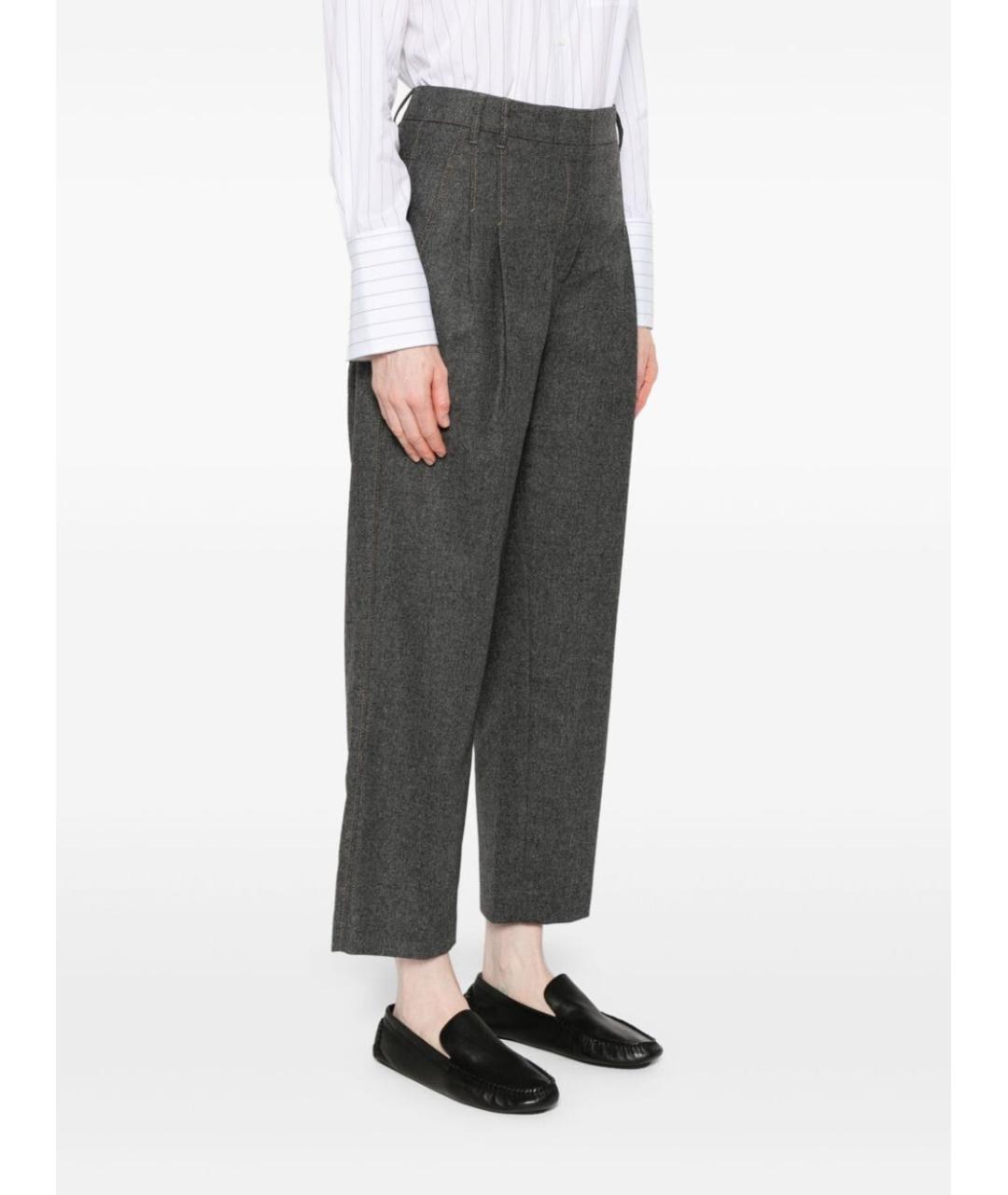 BRUNELLO CUCINELLI Антрацитовые шерстяные прямые брюки, фото 3
