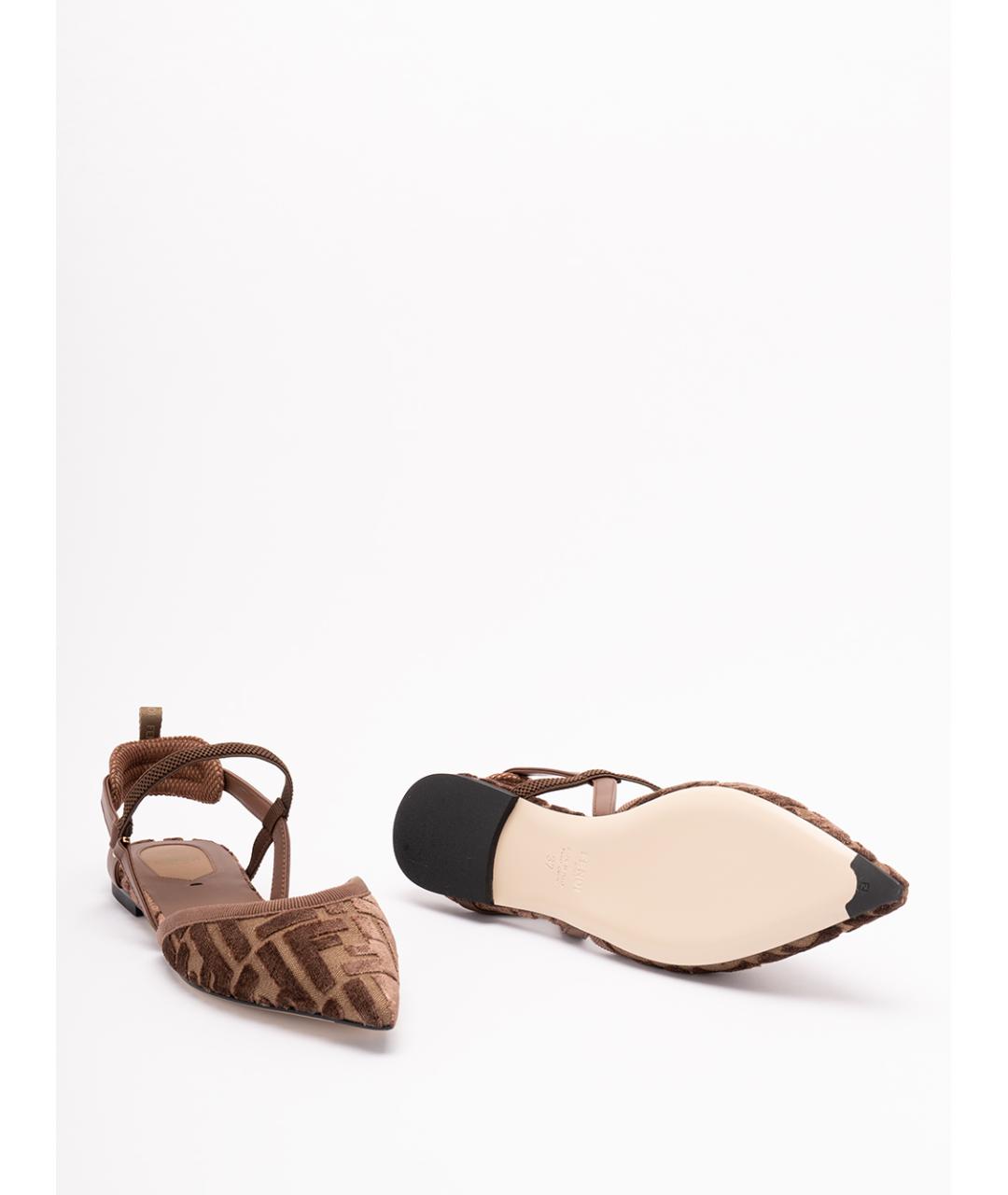 FENDI Коричневые текстильные балетки, фото 4