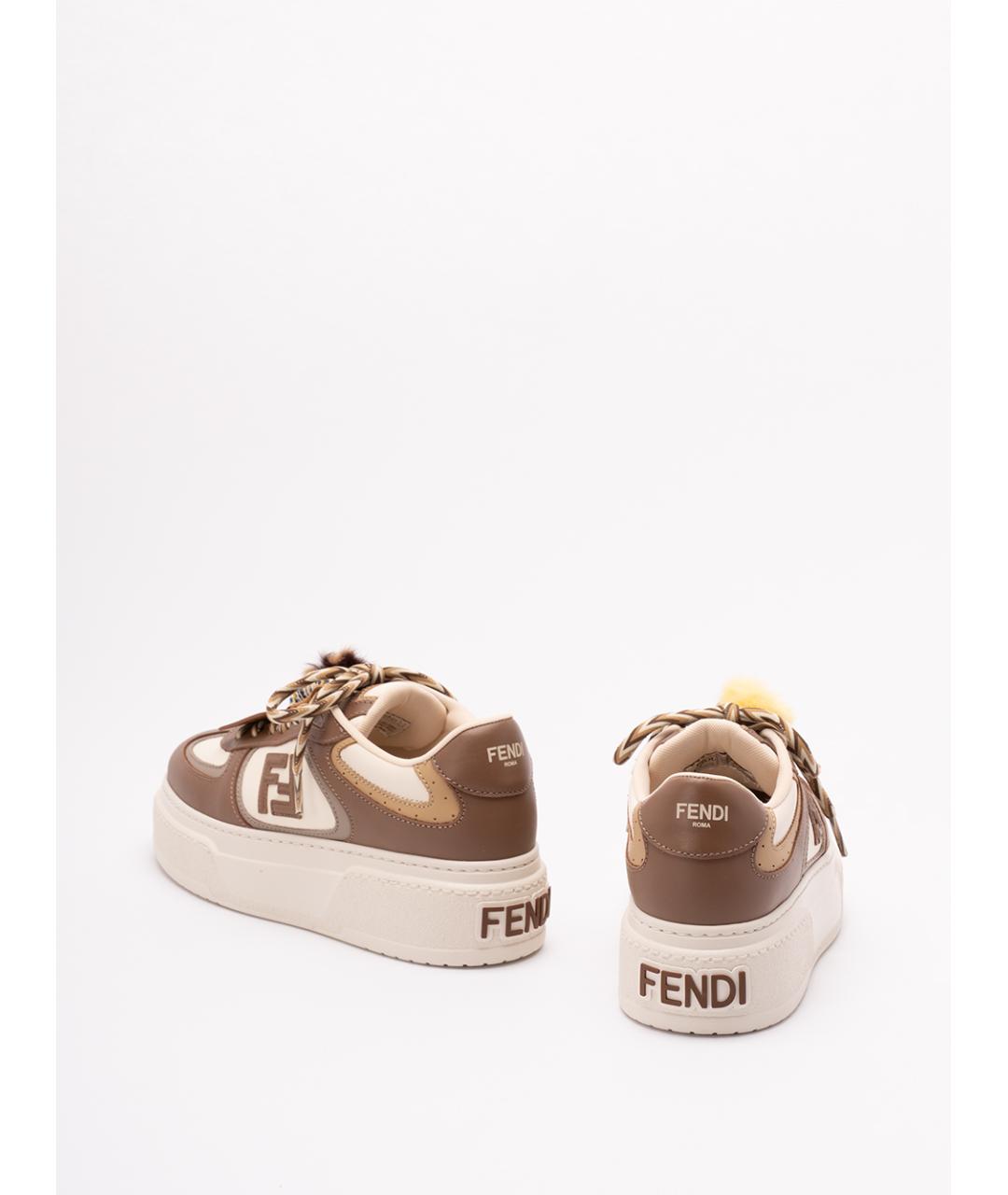 FENDI Бежевые кожаные кеды, фото 3