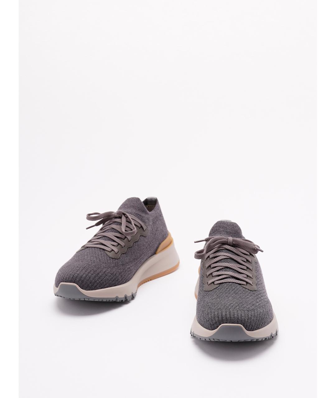 BRUNELLO CUCINELLI Антрацитовые текстильные низкие кроссовки / кеды, фото 2