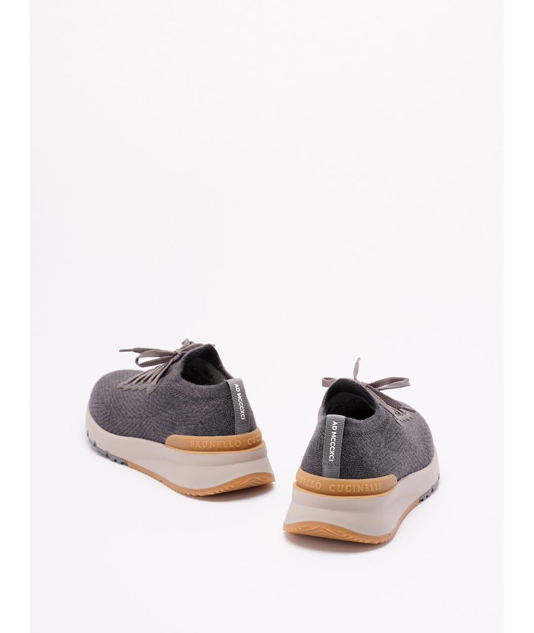 BRUNELLO CUCINELLI Антрацитовые текстильные низкие кроссовки / кеды, фото 3