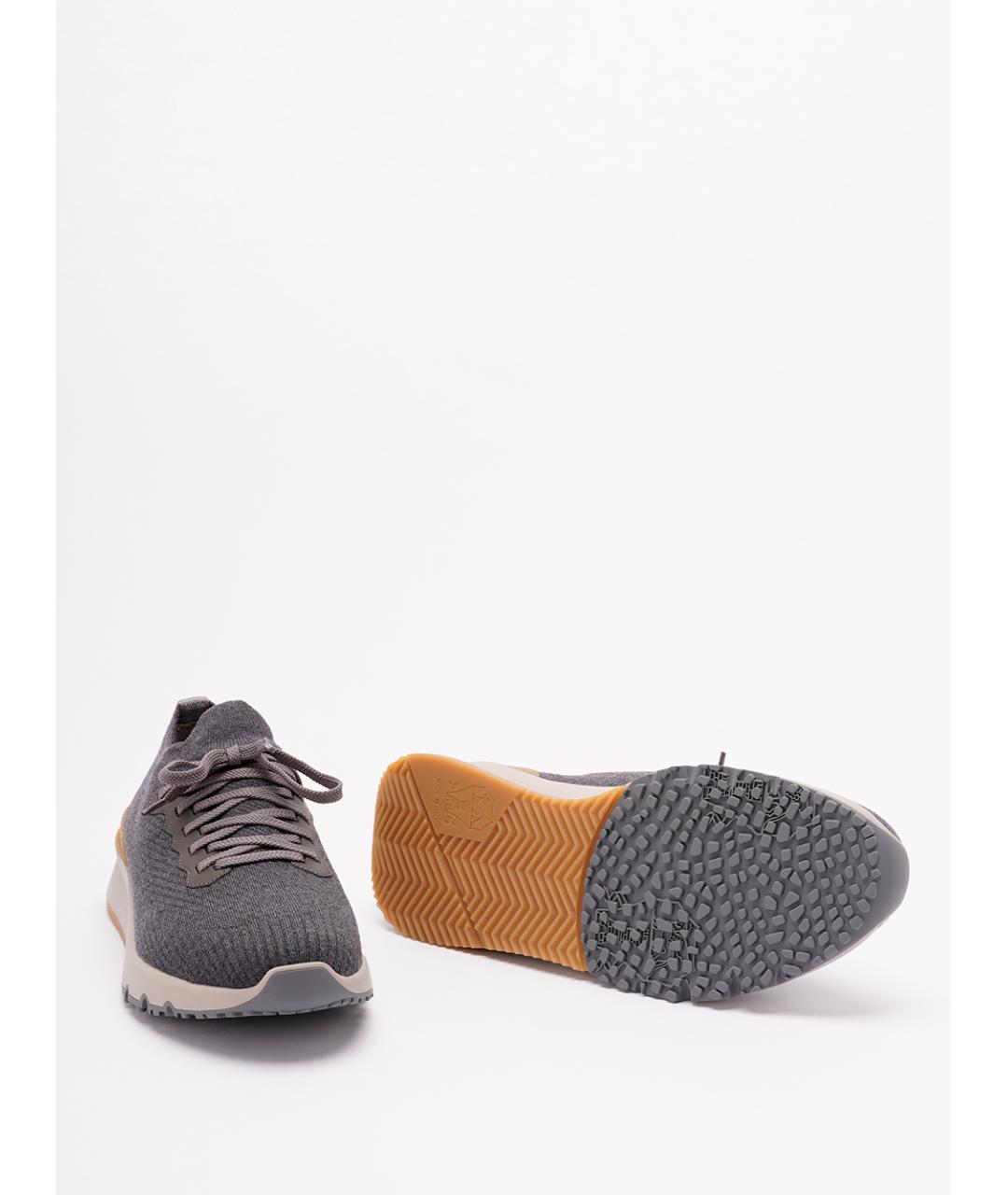 BRUNELLO CUCINELLI Антрацитовые текстильные низкие кроссовки / кеды, фото 4