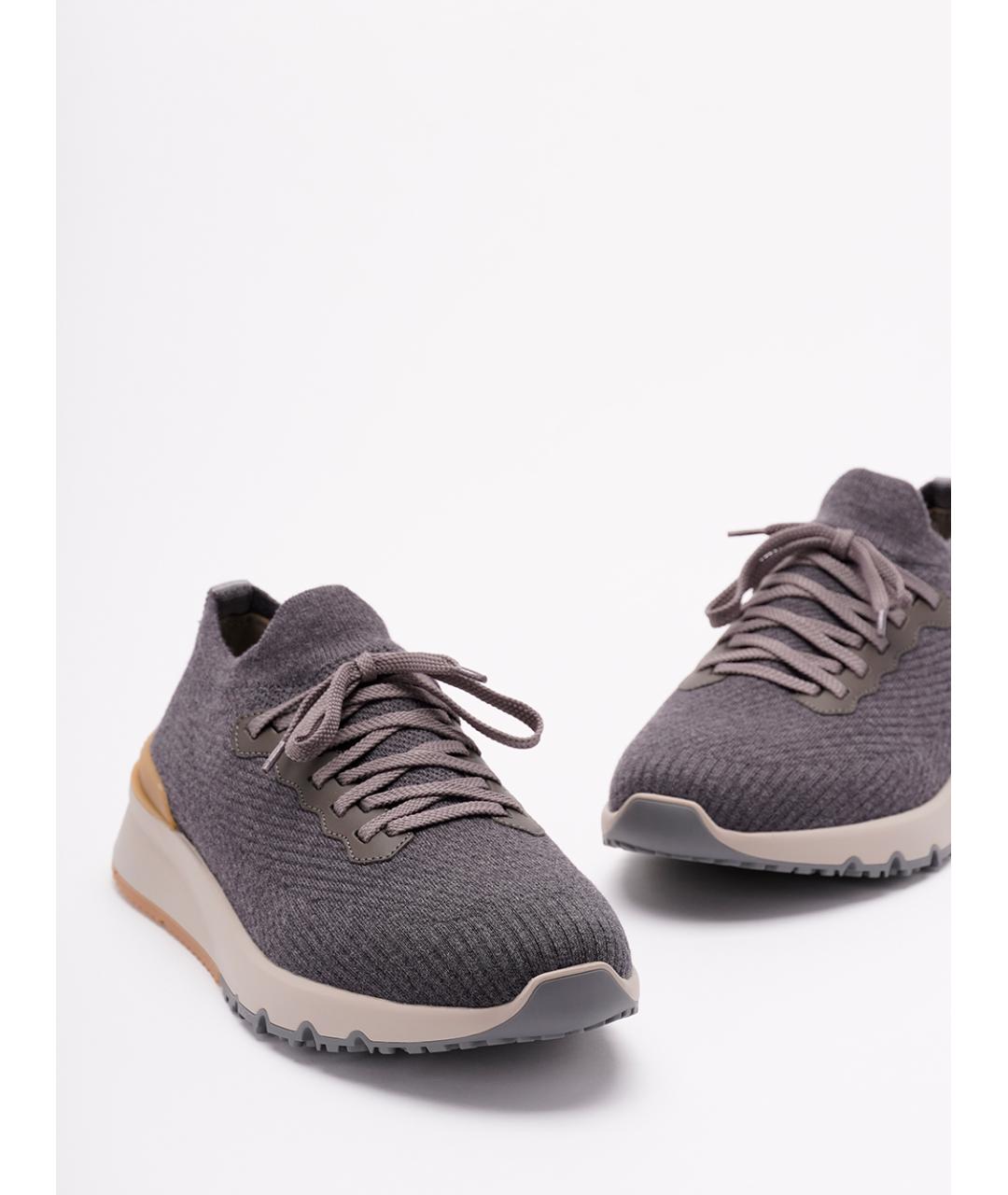 BRUNELLO CUCINELLI Антрацитовые текстильные низкие кроссовки / кеды, фото 5