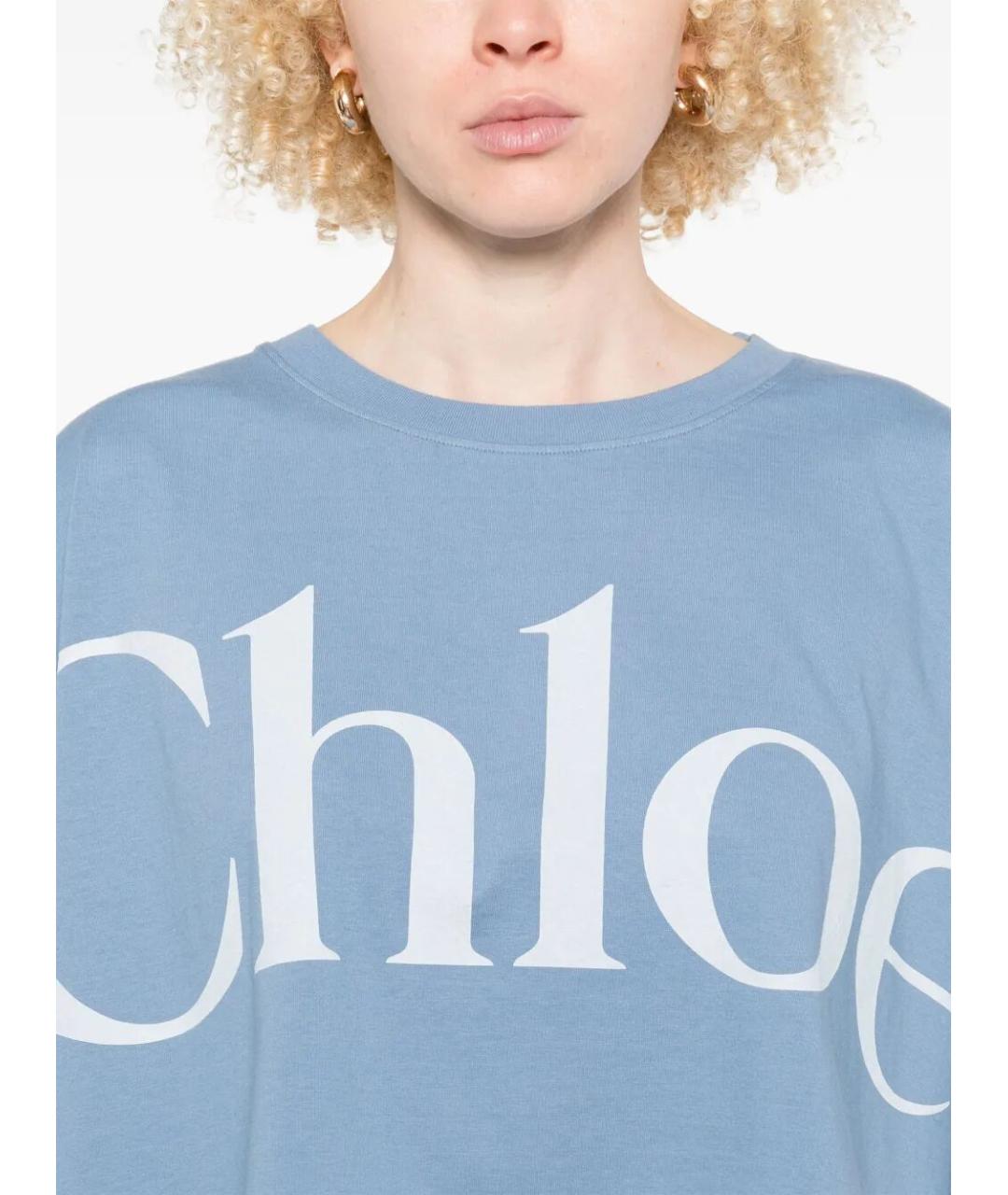 CHLOE Голубая хлопковая футболка, фото 3