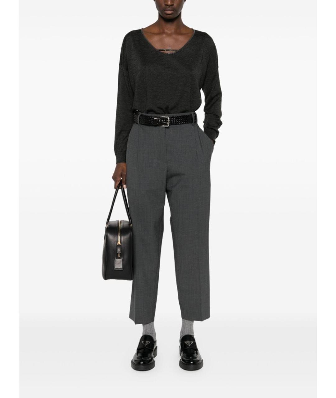 BRUNELLO CUCINELLI Антрацитовые шерстяные прямые брюки, фото 2