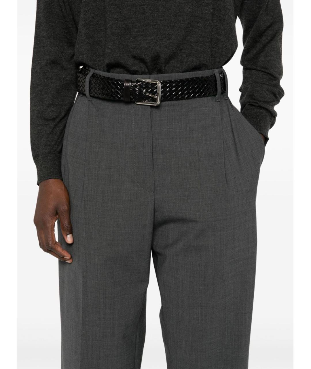 BRUNELLO CUCINELLI Антрацитовые шерстяные прямые брюки, фото 5