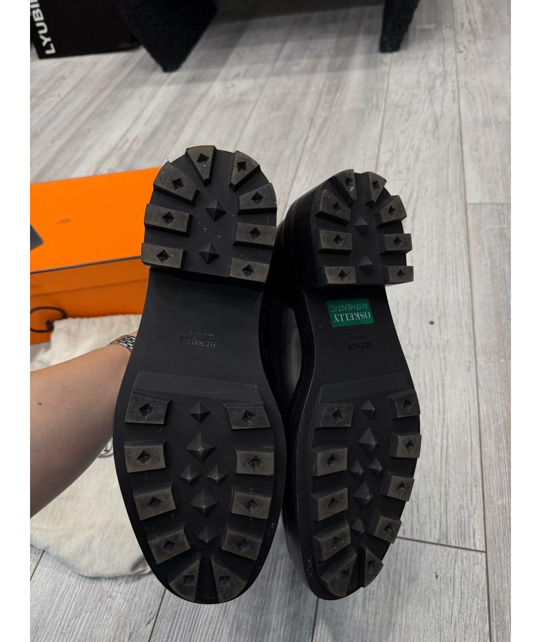 HERMES Черные кожаные лоферы, фото 7