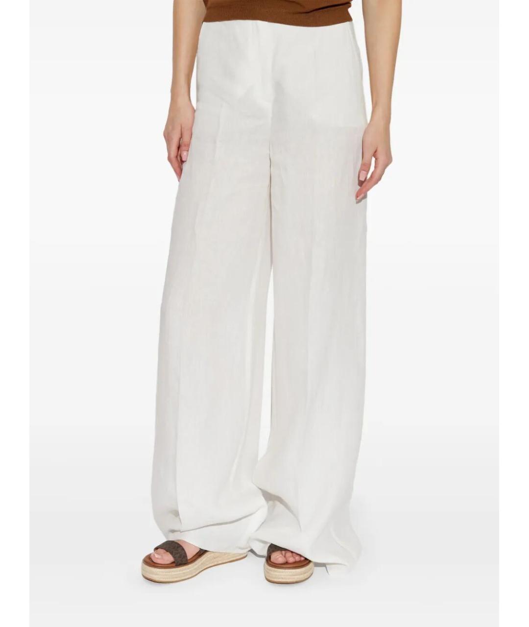 MAX MARA Белые льняные брюки широкие, фото 3