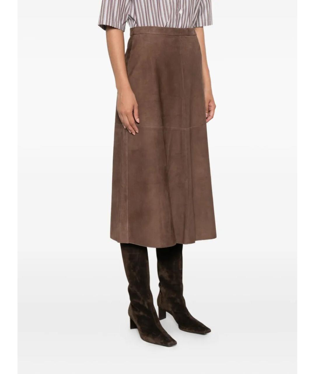 'S MAX MARA Коричневая кожаная юбка миди, фото 4