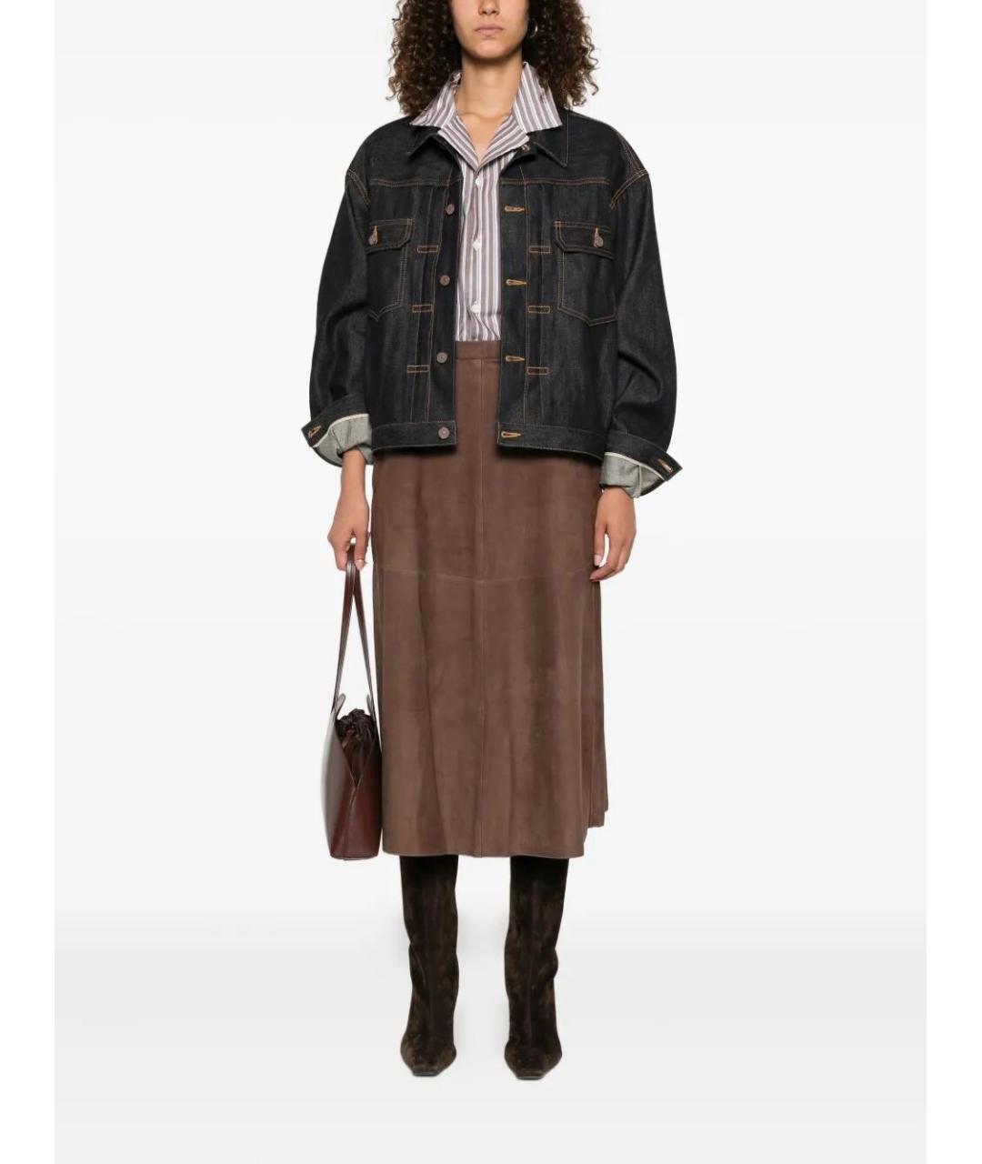 'S MAX MARA Коричневая кожаная юбка миди, фото 2
