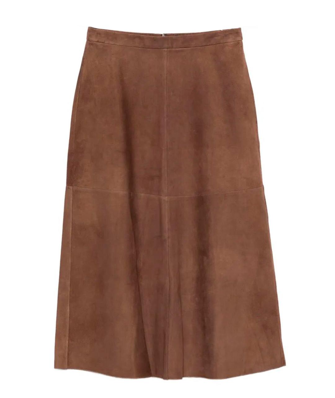 'S MAX MARA Коричневая кожаная юбка миди, фото 1