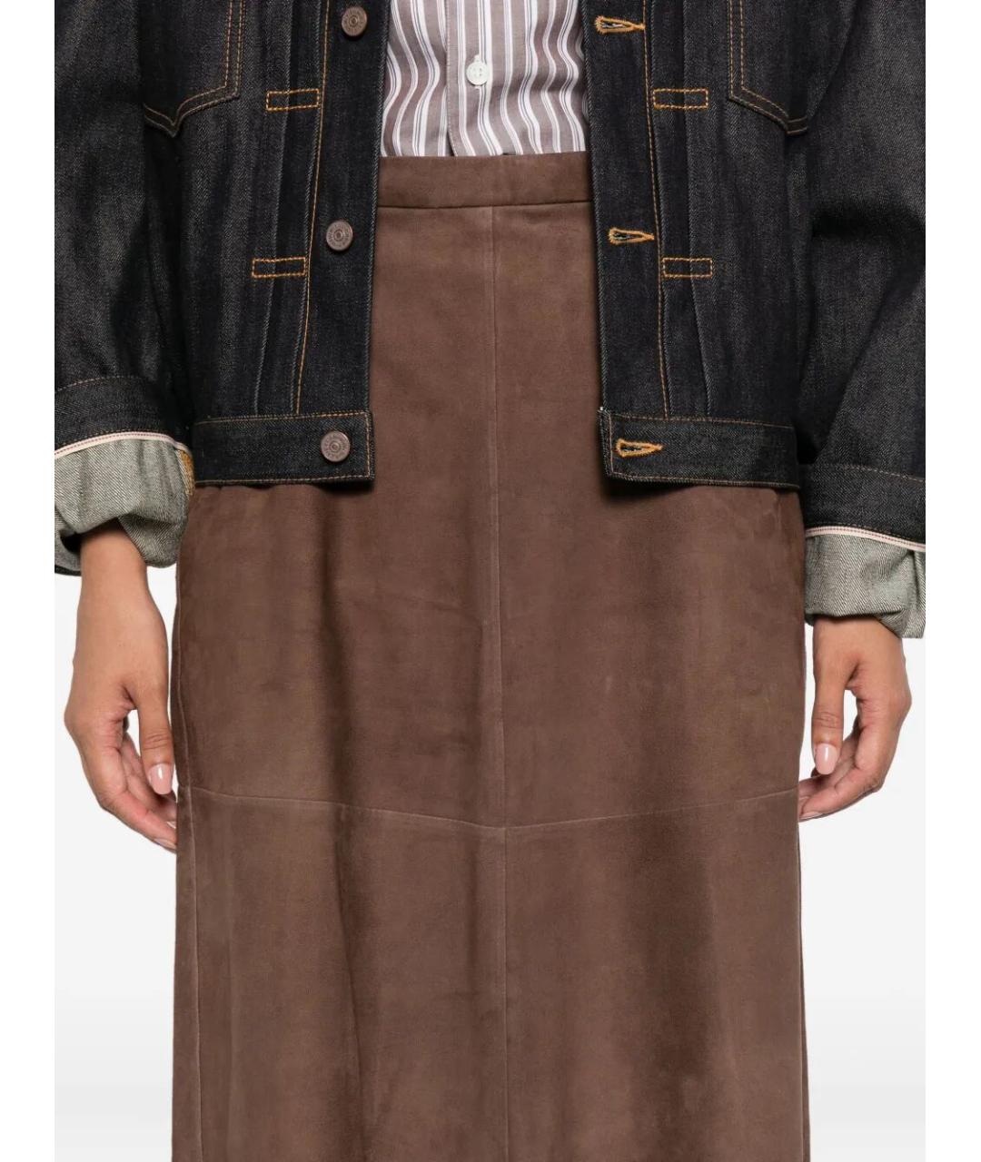 'S MAX MARA Коричневая кожаная юбка миди, фото 3