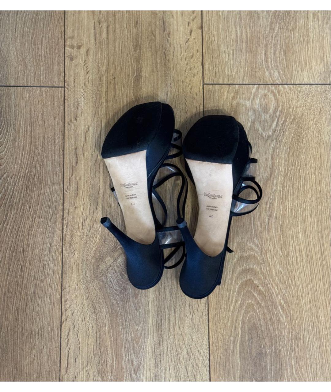 SAINT LAURENT Черные текстильные босоножки, фото 4