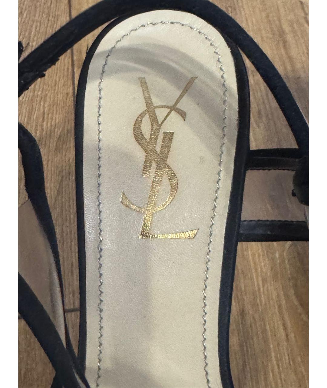 SAINT LAURENT Черные текстильные босоножки, фото 5