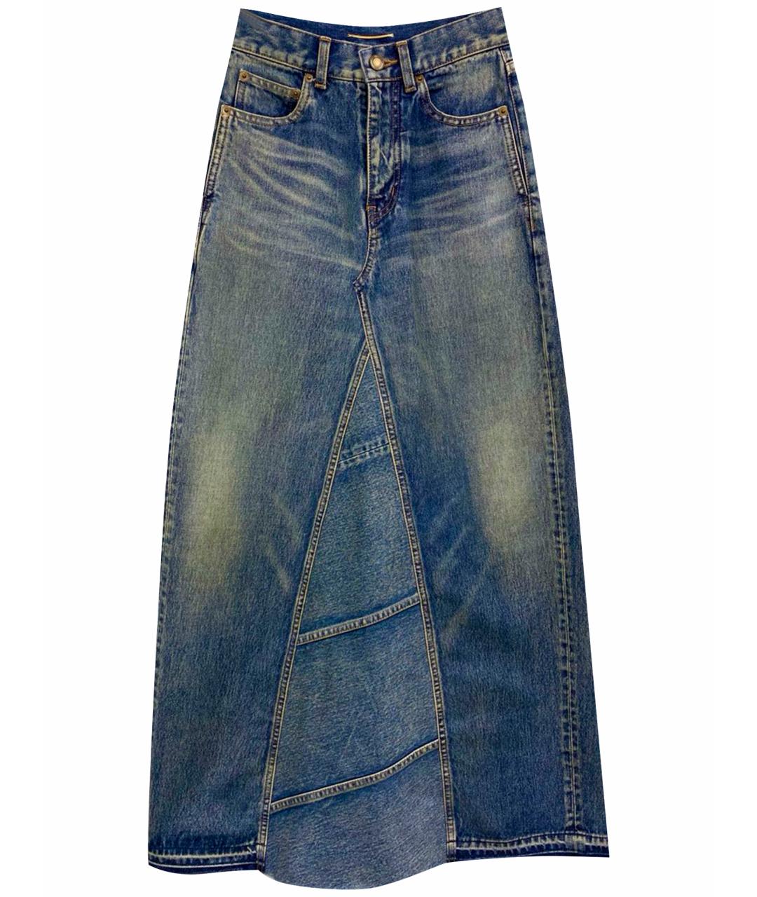 SAINT LAURENT Темно-синяя деним юбка макси, фото 1