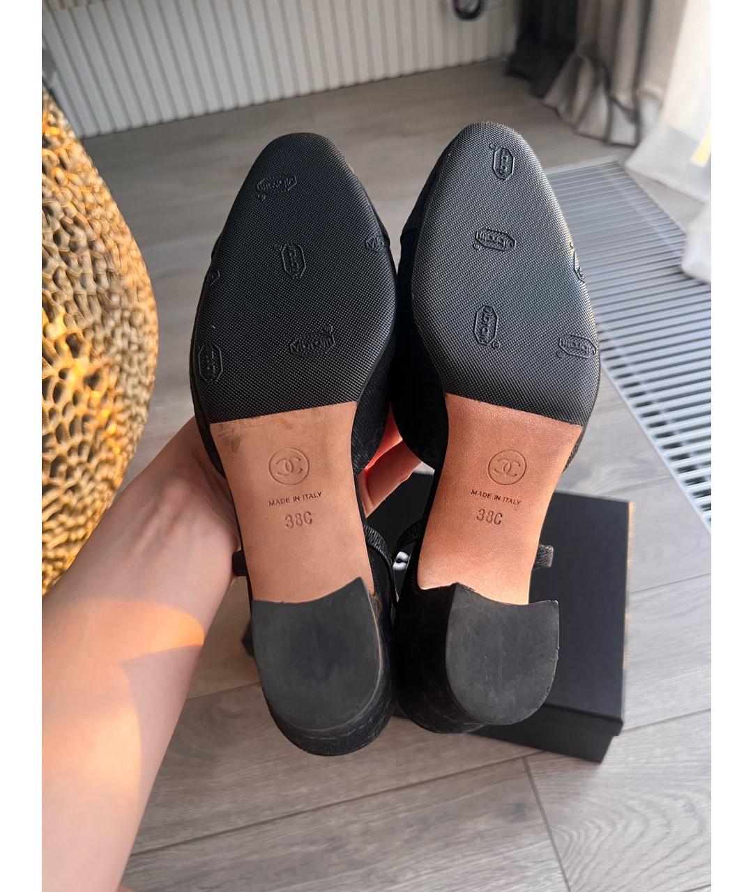 CHANEL Антрацитовые текстильные лодочки на низком каблуке, фото 5