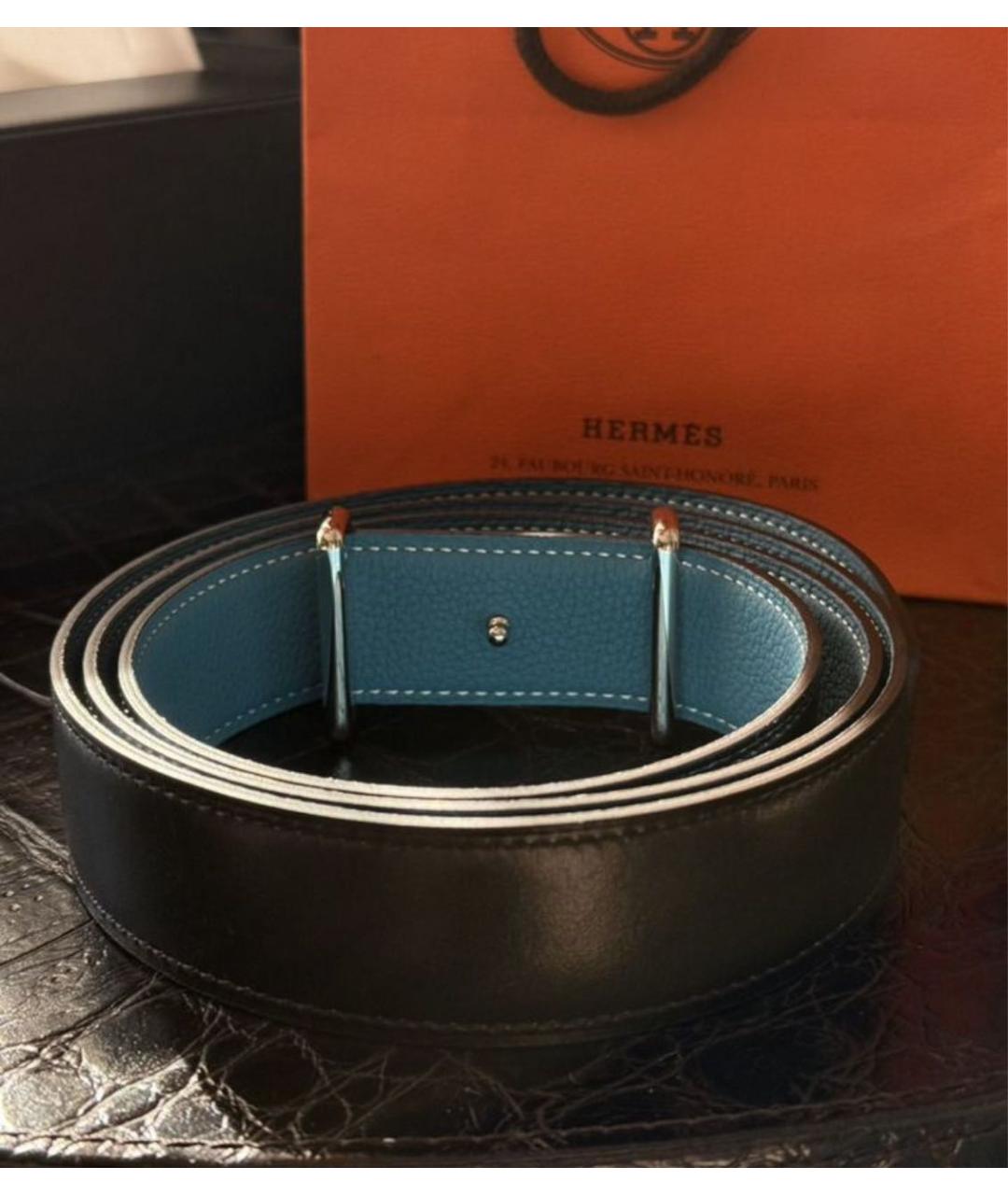 HERMES Черный кожаный ремень, фото 2