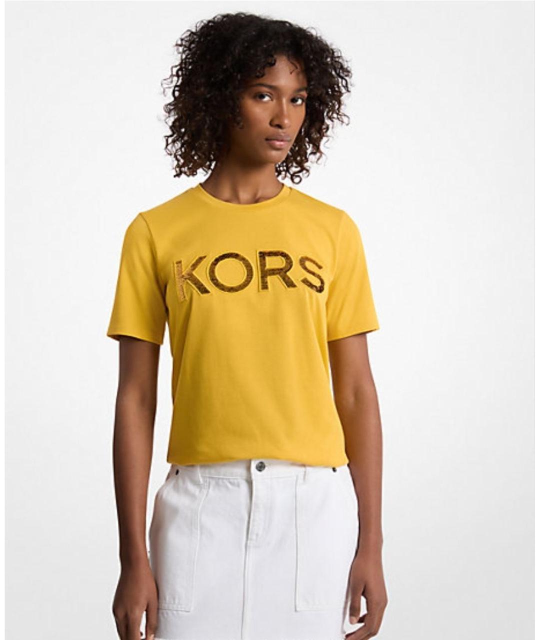 MICHAEL KORS Желтая хлопковая футболка, фото 4