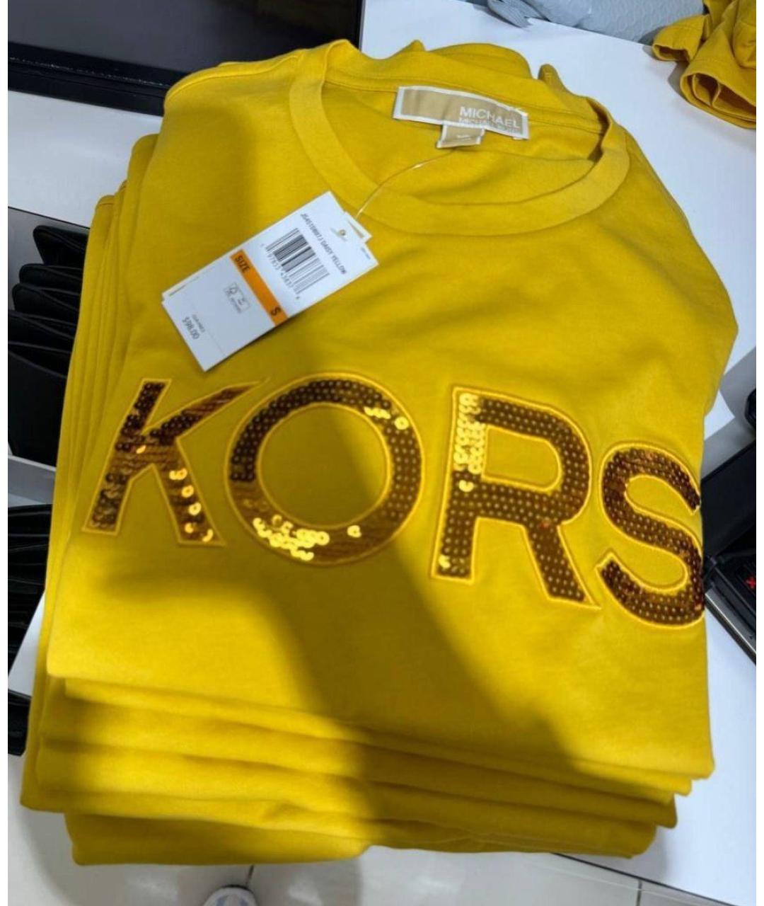 MICHAEL KORS Желтая хлопковая футболка, фото 2