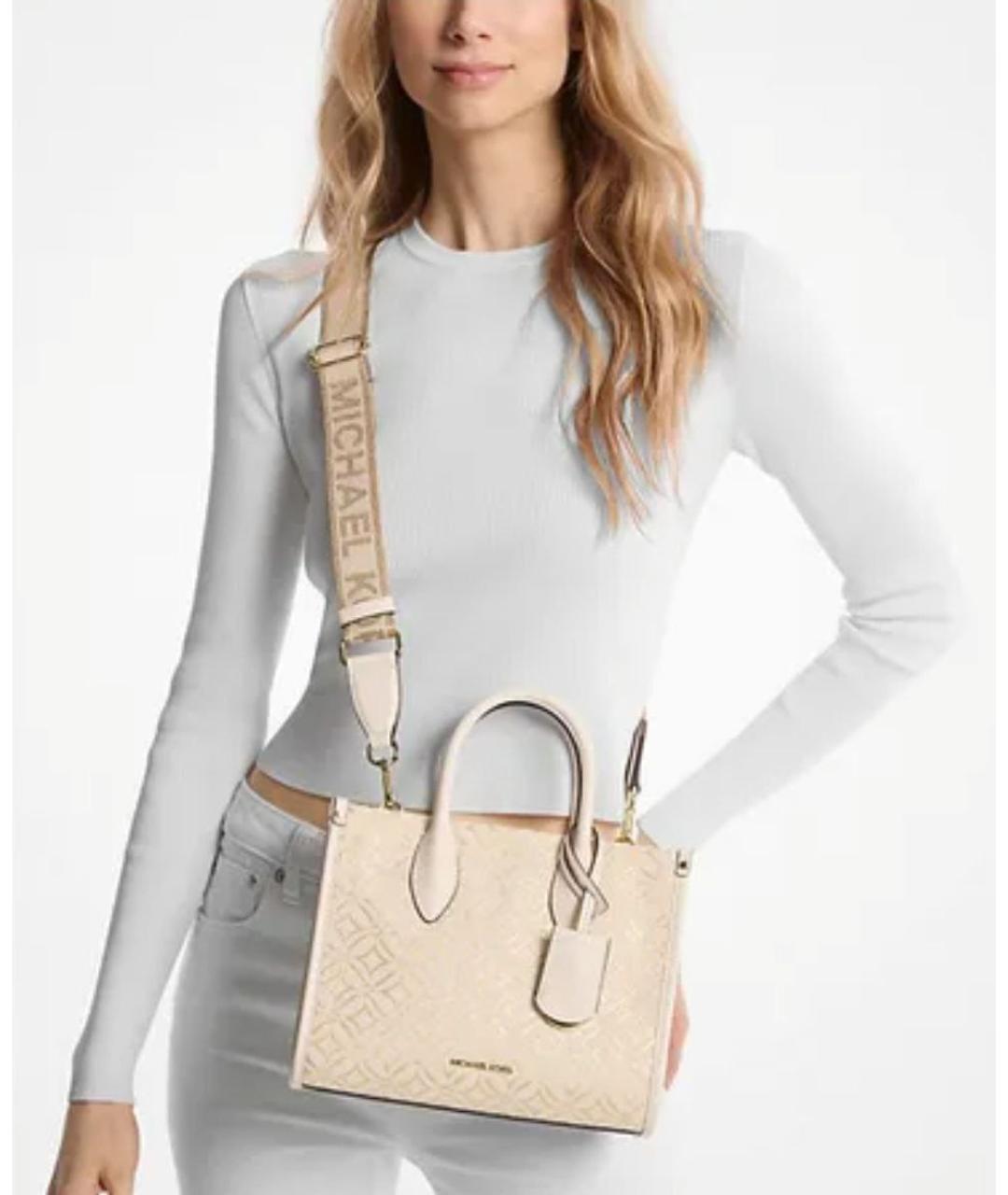 MICHAEL KORS Бежевая жаккардовая сумка тоут, фото 2