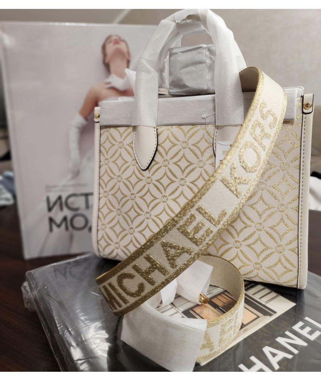 MICHAEL KORS Бежевая жаккардовая сумка тоут, фото 8