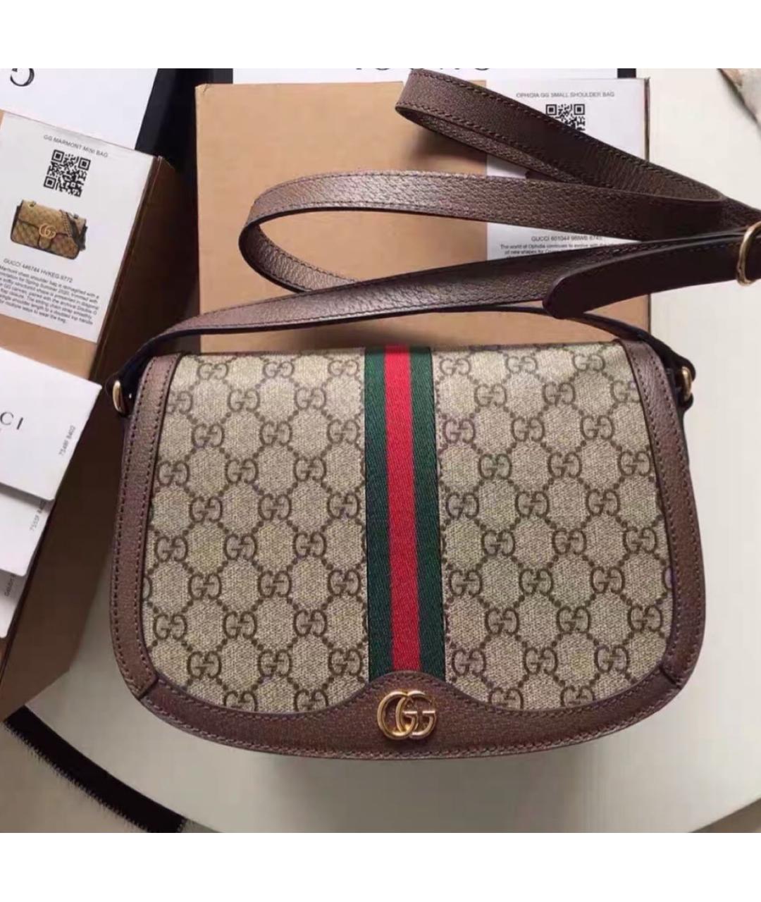 GUCCI Бежевая кожаная сумка через плечо, фото 6