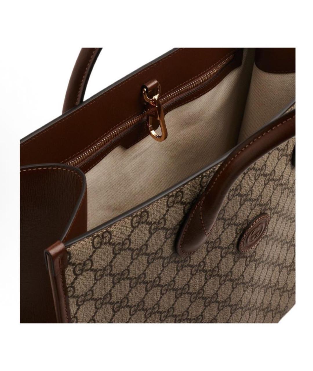GUCCI Коричневая тканевая сумка тоут, фото 4