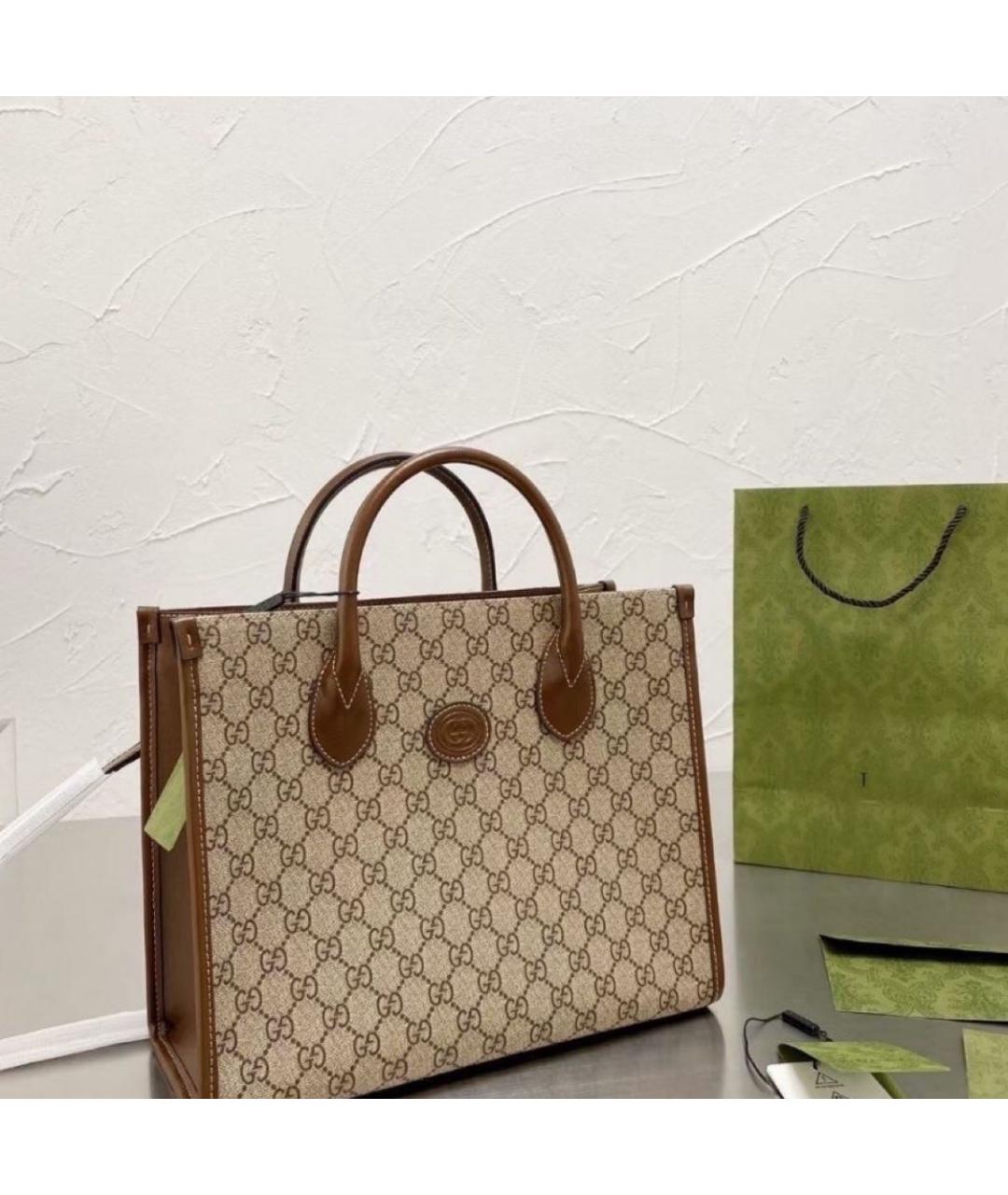 GUCCI Коричневая тканевая сумка тоут, фото 5