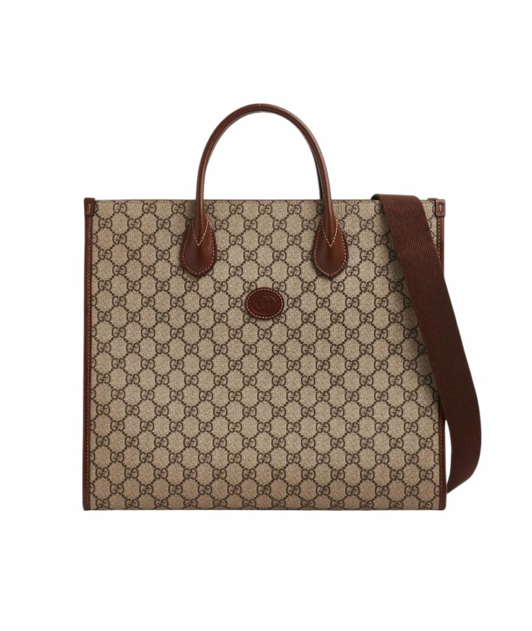 GUCCI Коричневая тканевая сумка тоут, фото 1