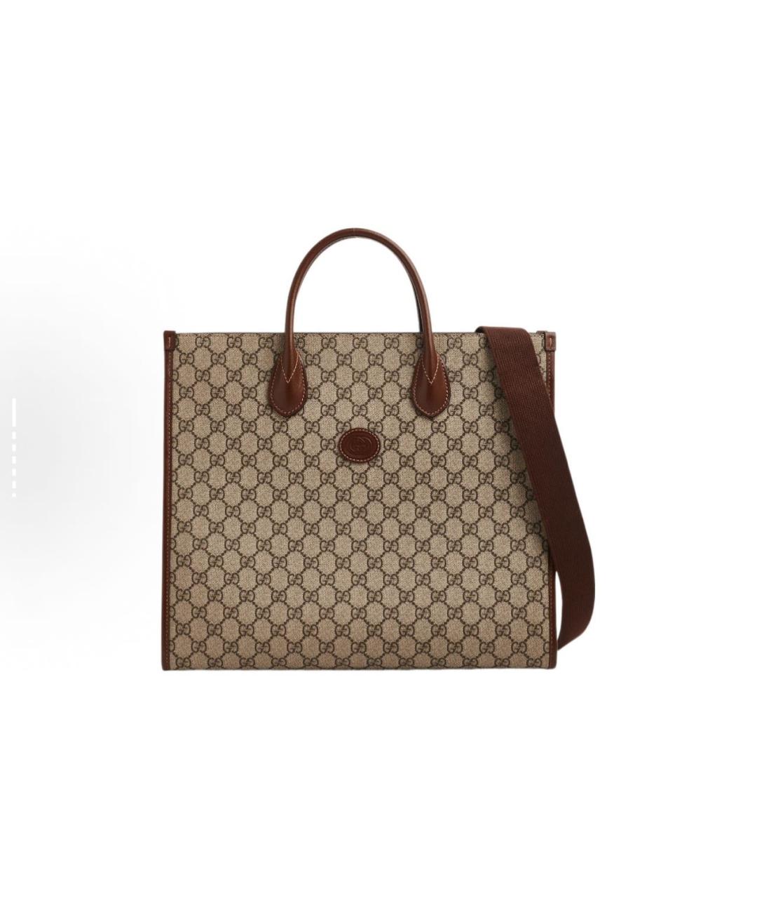 GUCCI Коричневая тканевая сумка тоут, фото 6