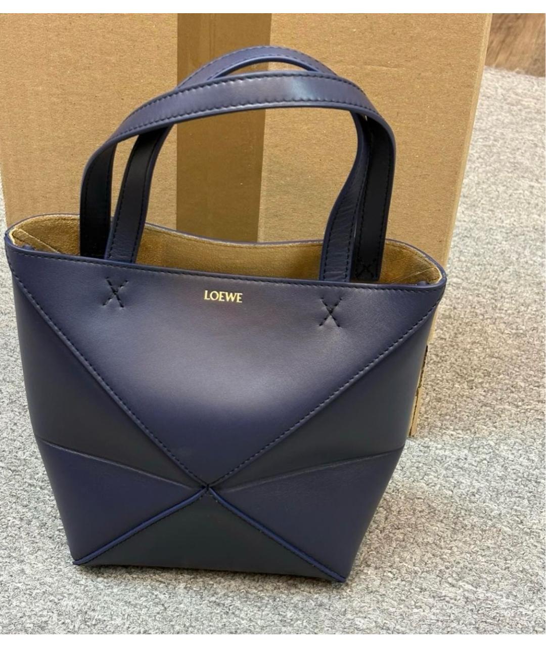 LOEWE Темно-синяя кожаная сумка тоут, фото 2