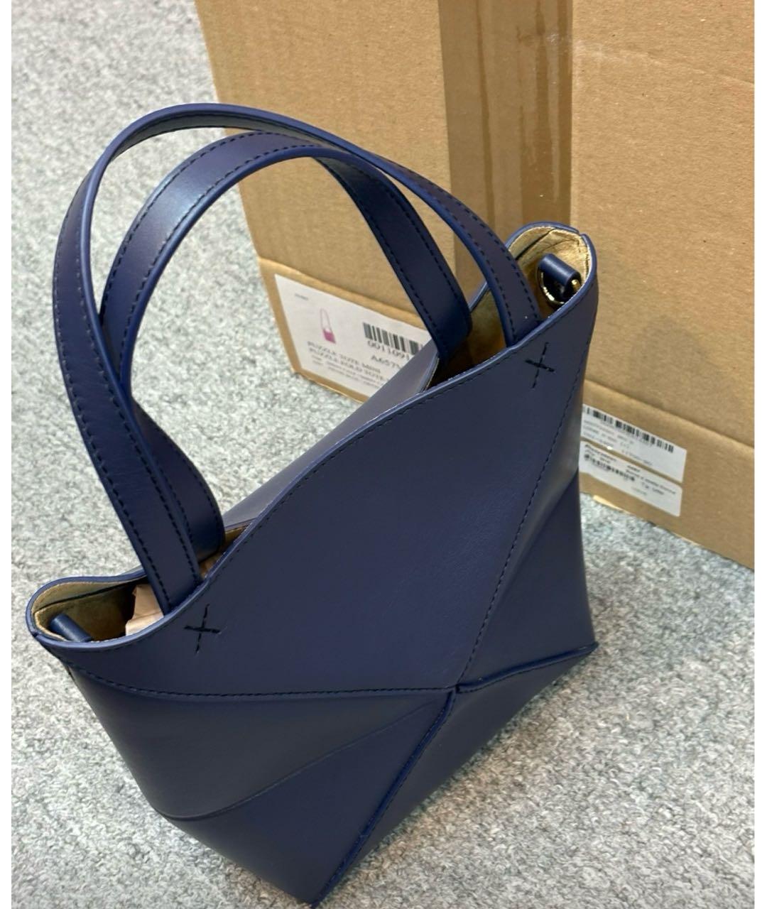 LOEWE Темно-синяя кожаная сумка тоут, фото 4