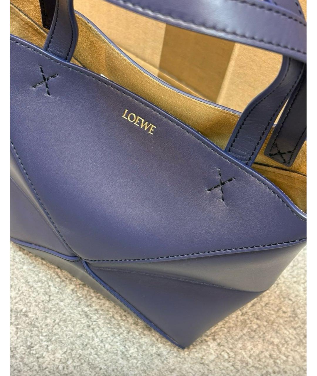 LOEWE Темно-синяя кожаная сумка тоут, фото 3