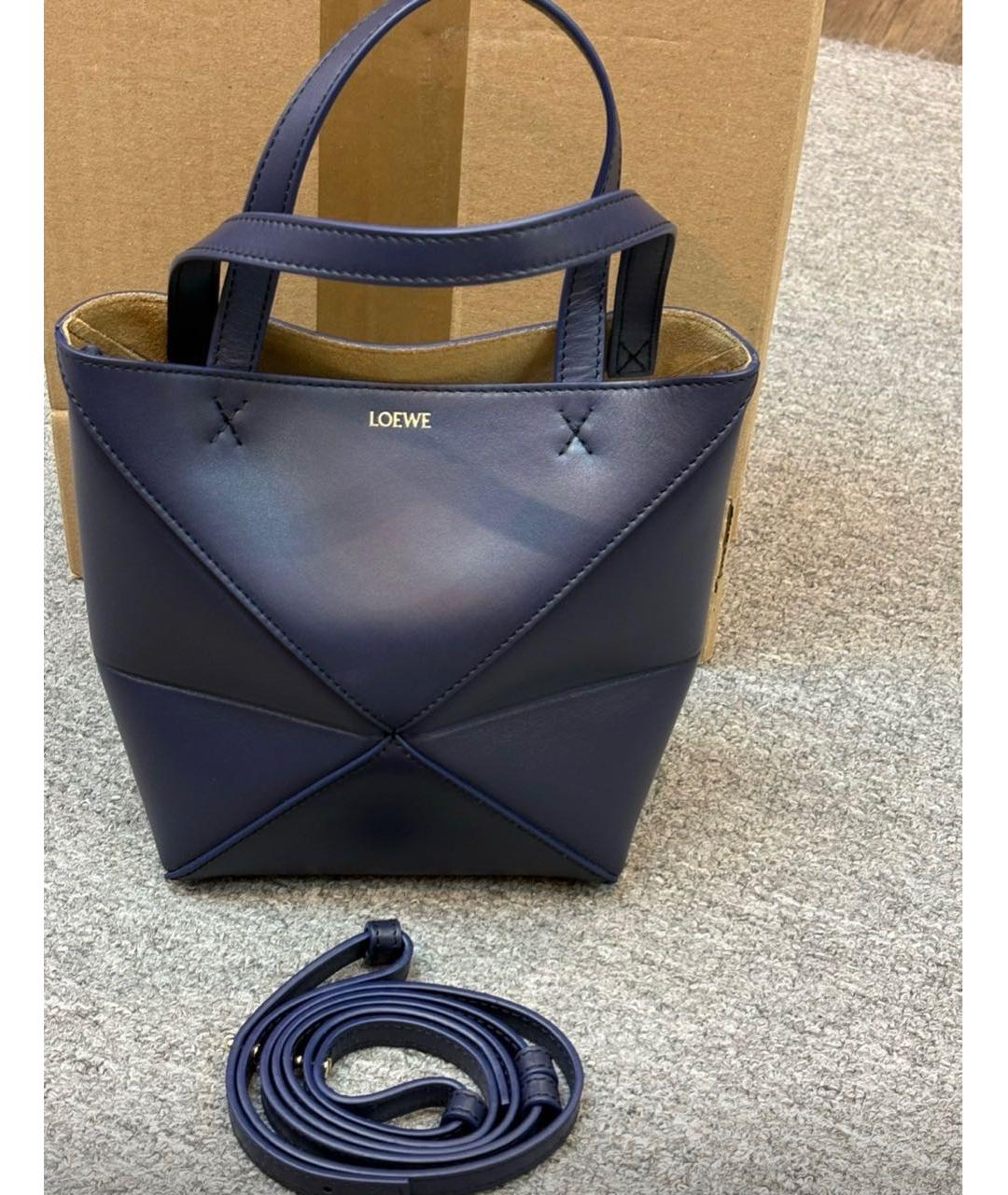LOEWE Темно-синяя кожаная сумка тоут, фото 5