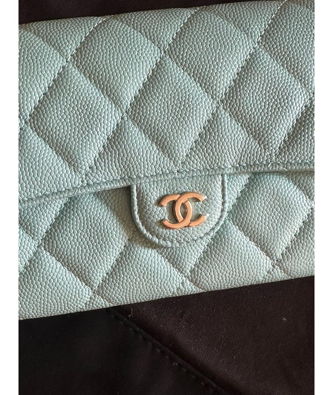CHANEL Бирюзовый кожаный кошелек, фото 5