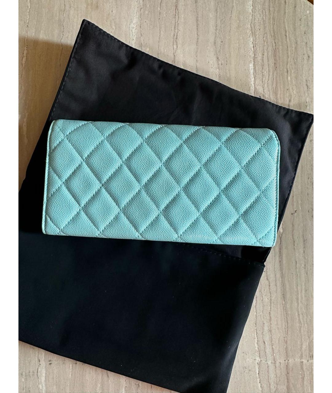 CHANEL Бирюзовый кожаный кошелек, фото 2