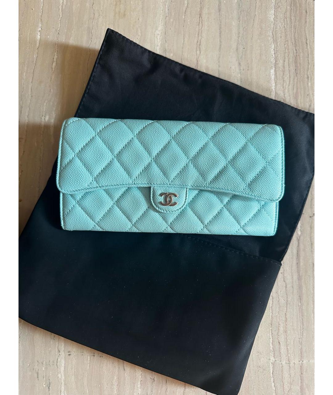 CHANEL Бирюзовый кожаный кошелек, фото 6
